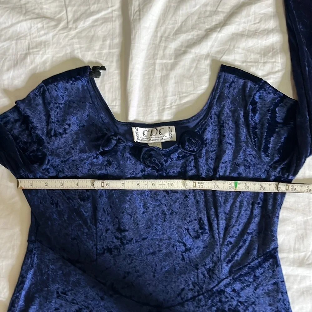 CDC Caren Desiree Co Maxi Dress Women 6 Blue‎ Excellent Vintage Crushed Velvet